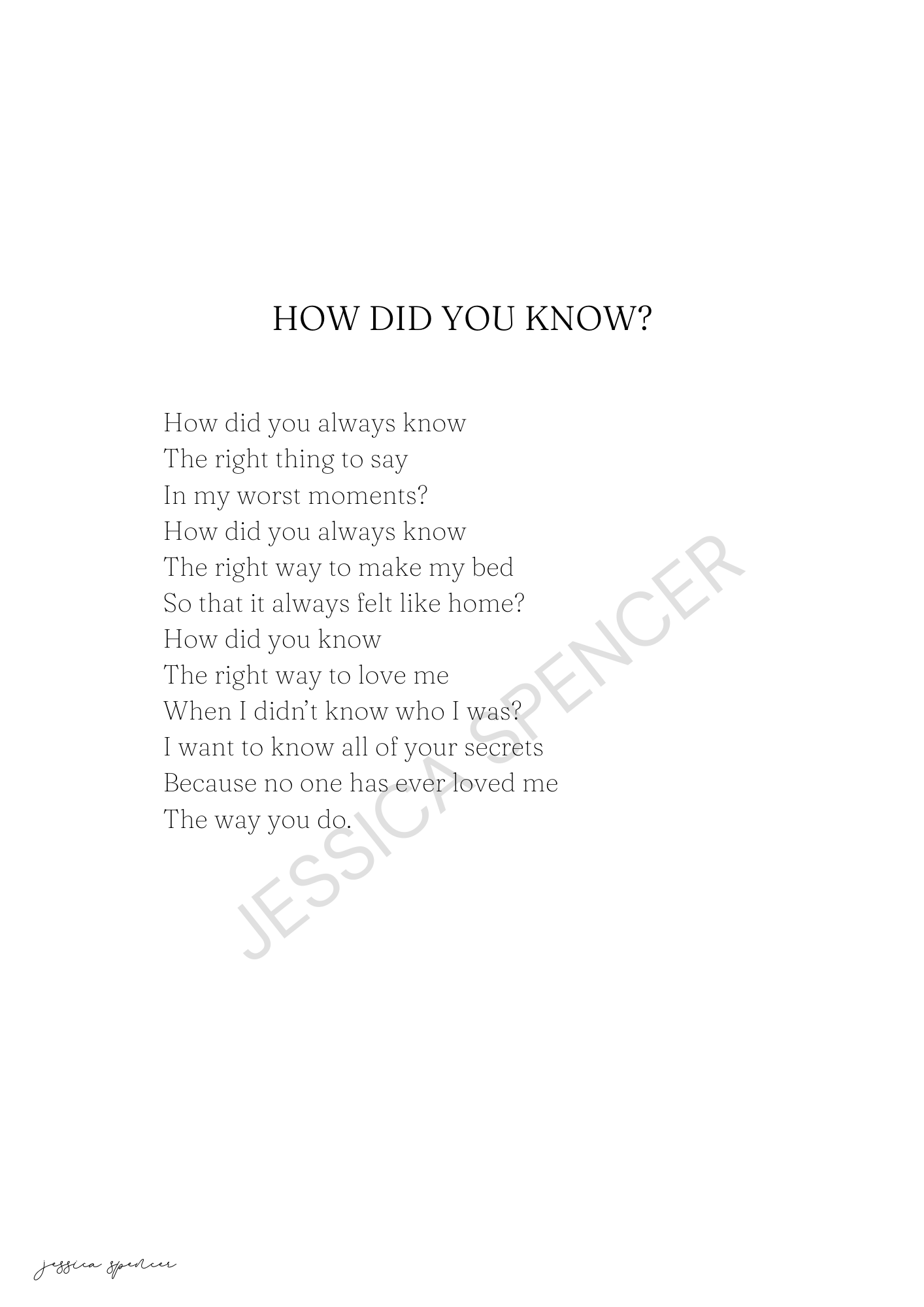 How Did You Know? Poem
